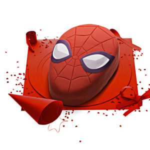 [Visuel du gâteau Spiderman représentant le visage du personnage]