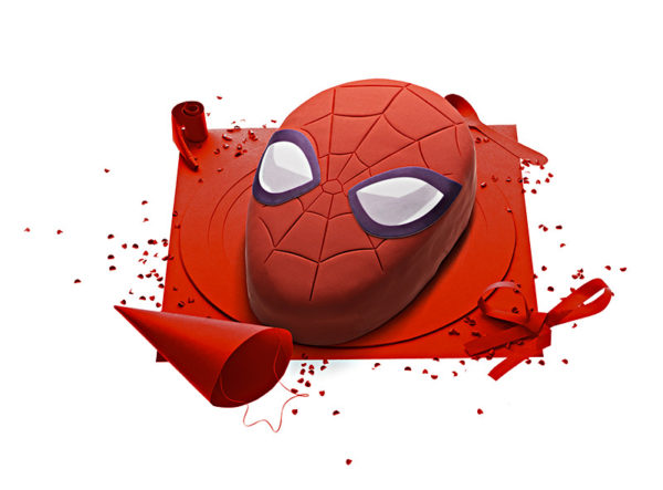 [Visuel du gâteau Spiderman représentant le visage du personnage]