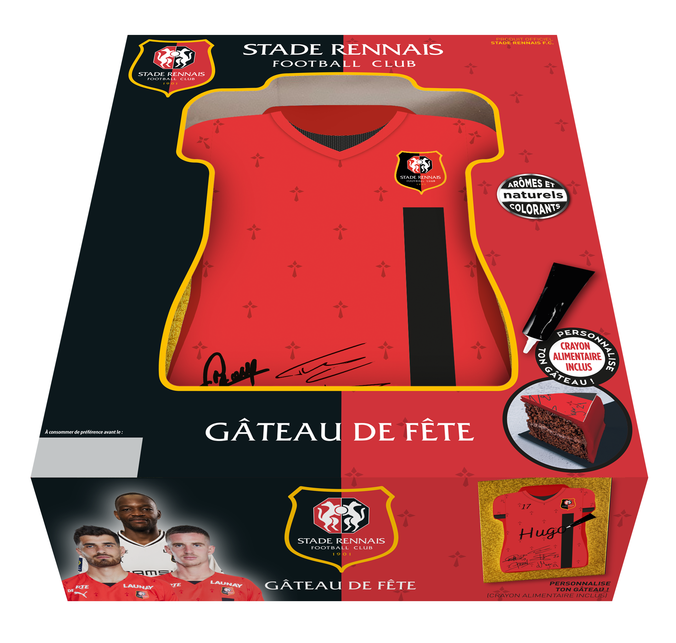 Gâteau d'anniversaire Stade Rennais F.C., gâteau maillot de foot SRFC,  gâteau Stade Rennais F.C en pâte à sucre - Supergateaux