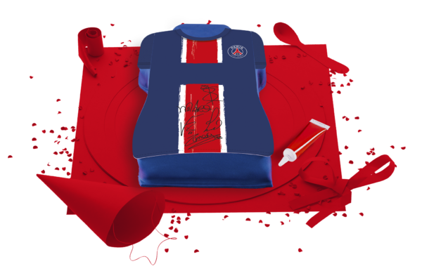 [Visuel du gâteau d'anniversaire footPSG représentant le maillot de l'équipe]