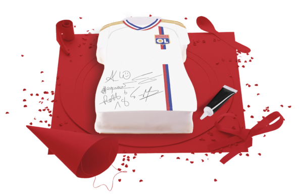 [Visuel du gâteau Olympique Lyonnais représentant le maillot de l'équipe]