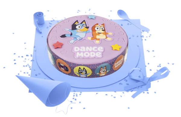 [Visuel du gâteau Bluey représentant les personnages principaux de ce dessin animé]
