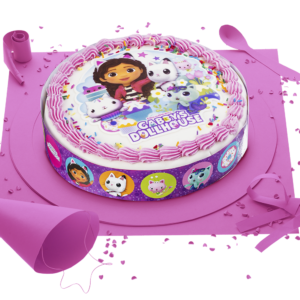 [Visuel du gâteau Gabby représentant les personnages principaux de ce dessin animé]