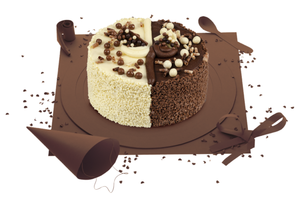 [Visuel du gâteau Moitié & MOITIE saveur chocolat et saveur vanille]